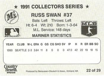 1991 Country Hearth Bread Seattle Mariners  #22 Russ Swan Back