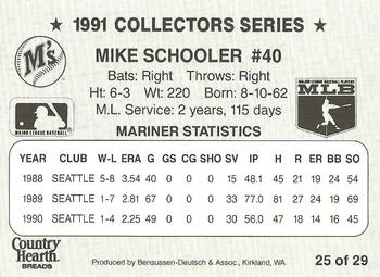 1991 Country Hearth Bread Seattle Mariners  #25 Mike Schooler Back