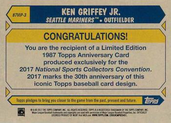 2017 Topps National Sports Collectors Convention 1987 Anniversary #87VIP-3 Ken Griffey Jr. Back