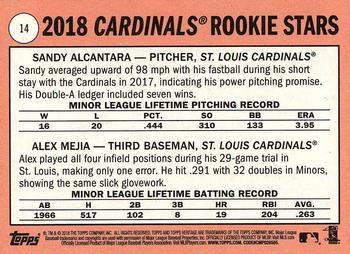 2018 Topps Heritage #14 Cardinals 2018 Rookie Stars (Sandy Alcantara / Alex Mejia) Back