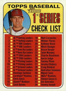 2018 Topps Heritage #57 1st Series Check List 1-86 (Mike Trout) Front