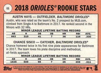 2018 Topps Heritage #66 Orioles 2018 Rookie Stars (Austin Hays / Chance Sisco) Back