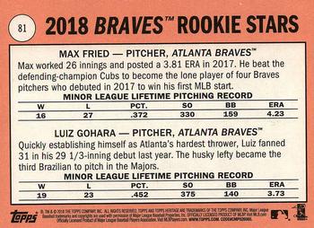 2018 Topps Heritage #81 Braves 2018 Rookie Stars (Max Fried / Luiz Gohara) Back