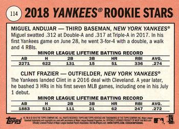 2018 Topps Heritage #114 Yankees 2018 Rookie Stars (Clint Frazier / Miguel Andujar) Back