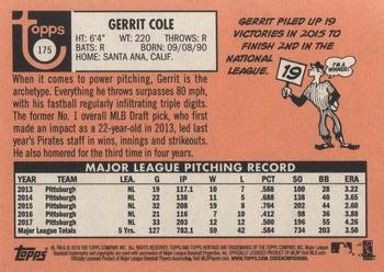 2018 Topps Heritage #175 Gerrit Cole Back