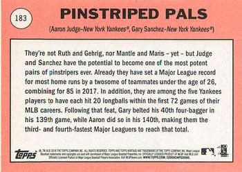 2018 Topps Heritage #183 Pinstriped Pals (Aaron Judge / Gary Sanchez) Back