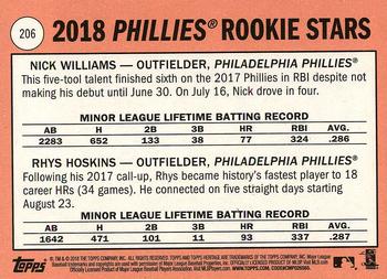 2018 Topps Heritage #206 Phillies 2018 Rookie Stars (Rhys Hoskins / Nick Williams) Back