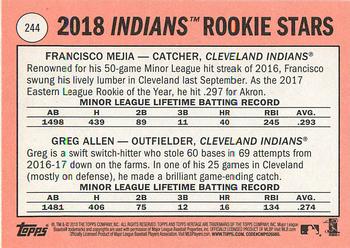 2018 Topps Heritage #244 Indians 2018 Rookie Stars (Francisco Mejia / Greg Allen) Back