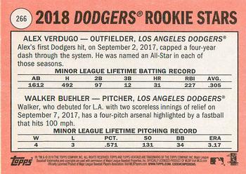 2018 Topps Heritage #266 Dodgers 2018 Rookie Stars (Alex Verdugo / Walker Buehler) Back