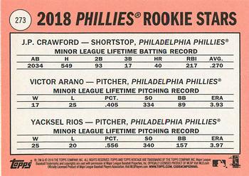 2018 Topps Heritage #273 Phillies 2018 Rookie Stars (J.P. Crawford / Victor Arano / Yacksel Rios) Back