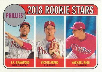 2018 Topps Heritage #273 Phillies 2018 Rookie Stars (J.P. Crawford / Victor Arano / Yacksel Rios) Front