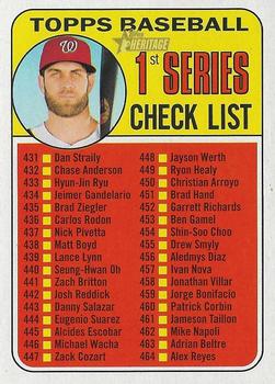 2018 Topps Heritage #399 1st Series Check List 431-500 (Bryce Harper) Front