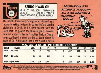 2018 Topps Heritage #440 Seung-Hwan Oh Back