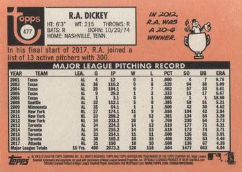 2018 Topps Heritage #477 R.A. Dickey Back