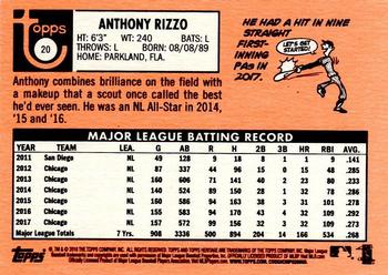 2018 Topps Heritage #20 Anthony Rizzo Back