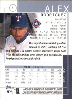 2002 Topps Reserve #1 Alex Rodriguez Back