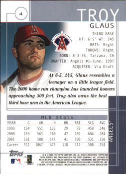 2002 Topps Reserve #4 Troy Glaus Back
