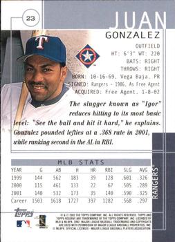 2002 Topps Reserve #23 Juan Gonzalez Back