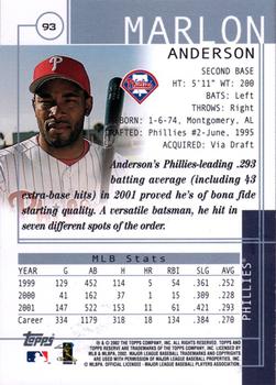 2002 Topps Reserve #93 Marlon Anderson Back