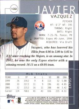 2002 Topps Reserve #102 Javier Vazquez Back