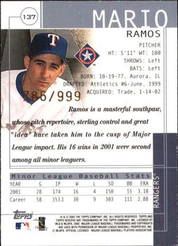 2002 Topps Reserve #137 Mario Ramos Back