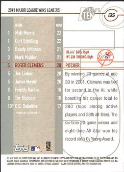 2002 Topps Ten #135 Roger Clemens Back