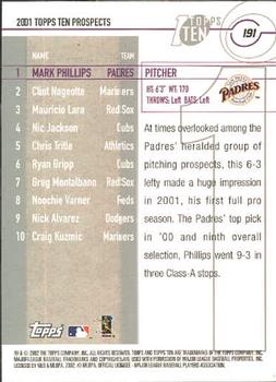 2002 Topps Ten #191 Mark Phillips Back