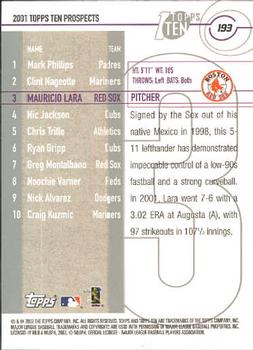 2002 Topps Ten #193 Mauricio Lara Back