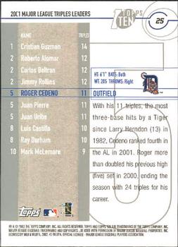 2002 Topps Ten #25 Roger Cedeno Back