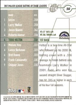 2002 Topps Ten #56 Todd Helton Back