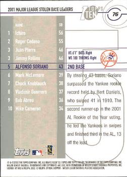 2002 Topps Ten #76 Alfonso Soriano Back