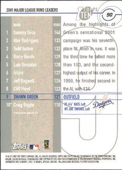 2002 Topps Ten #90 Shawn Green Back