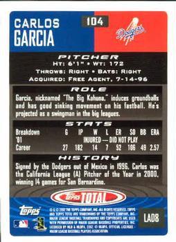 2002 Topps Total #104 Carlos Garcia Back