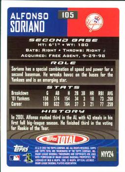 2002 Topps Total #105 Alfonso Soriano Back