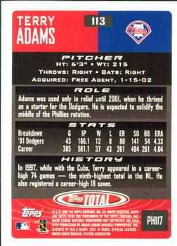 2002 Topps Total #113 Terry Adams Back