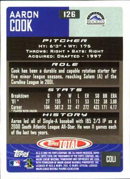 2002 Topps Total #126 Aaron Cook Back