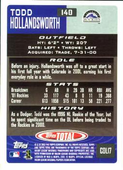 2002 Topps Total #140 Todd Hollandsworth Back