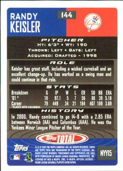 2002 Topps Total #144 Randy Keisler Back