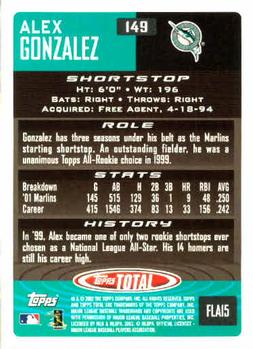 2002 Topps Total #149 Alex Gonzalez Back