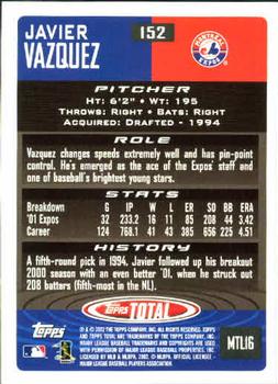2002 Topps Total #152 Javier Vazquez Back