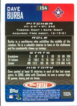 2002 Topps Total #154 Dave Burba Back
