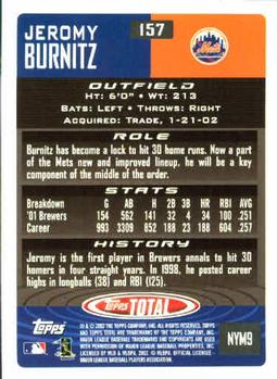 2002 Topps Total #157 Jeromy Burnitz Back