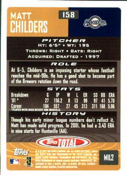 2002 Topps Total #158 Matt Childers Back