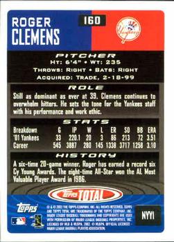 2002 Topps Total #160 Roger Clemens Back