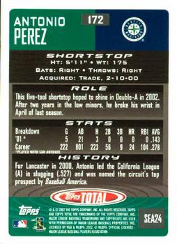 2002 Topps Total #172 Antonio Perez Back