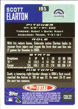 2002 Topps Total #195 Scott Elarton Back