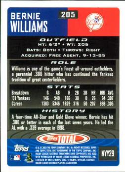 2002 Topps Total #205 Bernie Williams Back