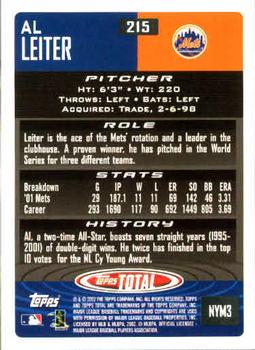 2002 Topps Total #215 Al Leiter Back