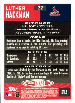 2002 Topps Total #22 Luther Hackman Back