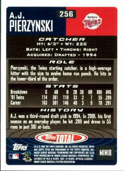 2002 Topps Total #256 A.J. Pierzynski Back